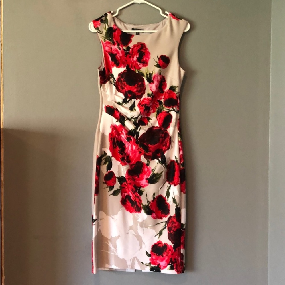 Flattering cocktail dress - Red, pink ivory and silky feel